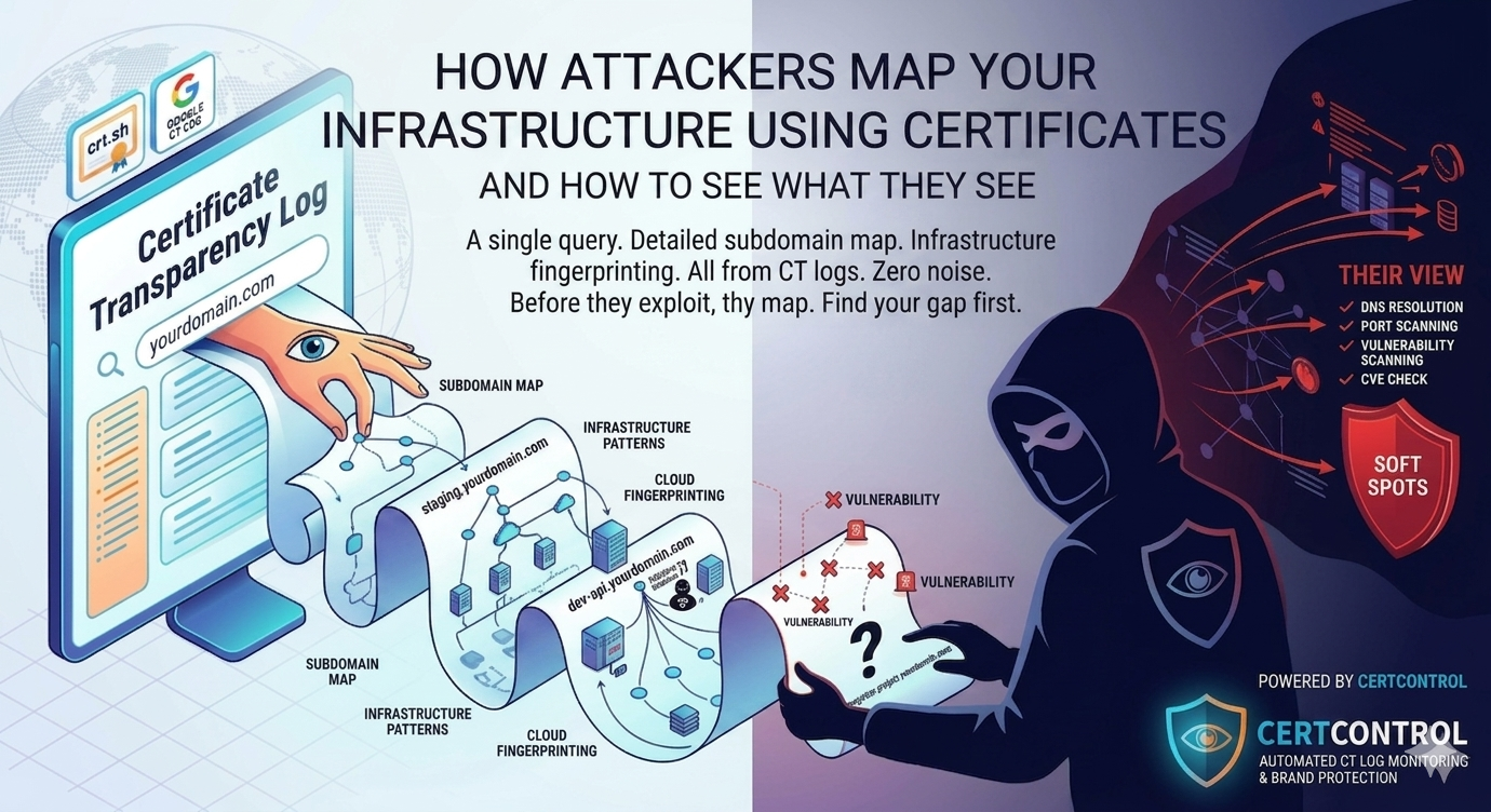 How attackers map your infrastructure using certificate transparency logs — CertControl infographic
