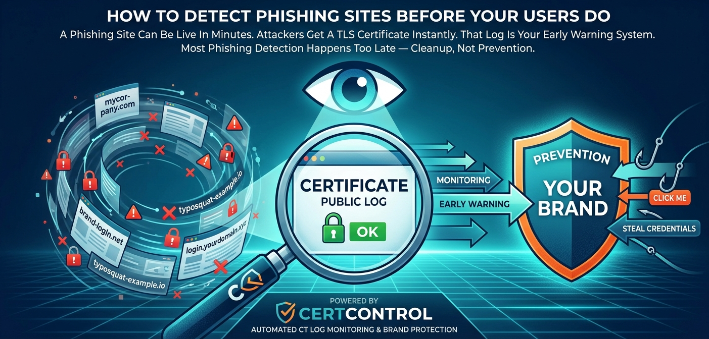 How to detect phishing sites using certificate transparency logs — CertControl infographic
