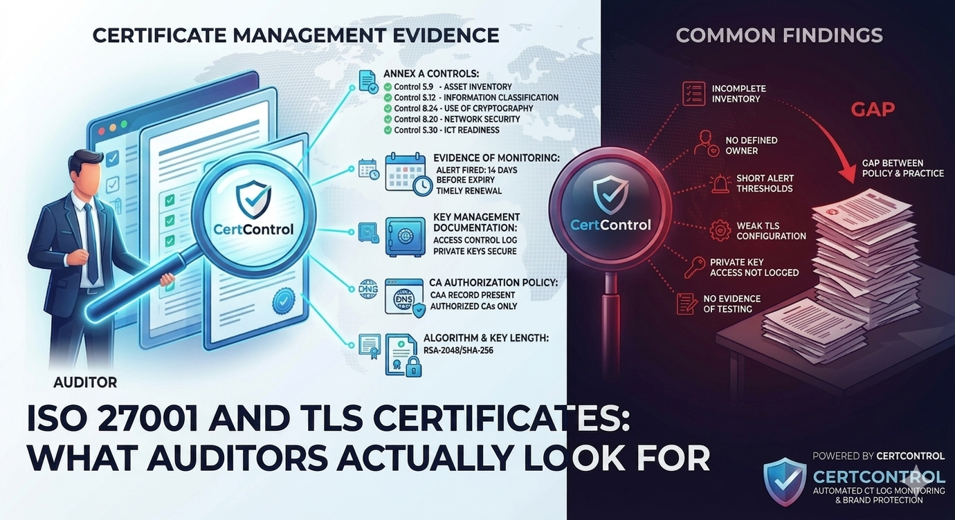 ISO 27001 and TLS certificates: what auditors actually look for — CertControl infographic